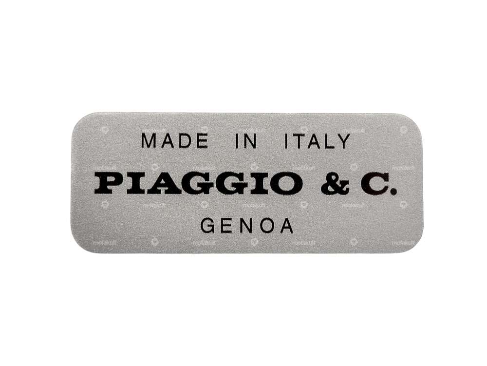 Aufkleber «Made in Italy Piaggio & C. Genoa» silber 50 x 20 mm | Piaggio Carousel Image 1