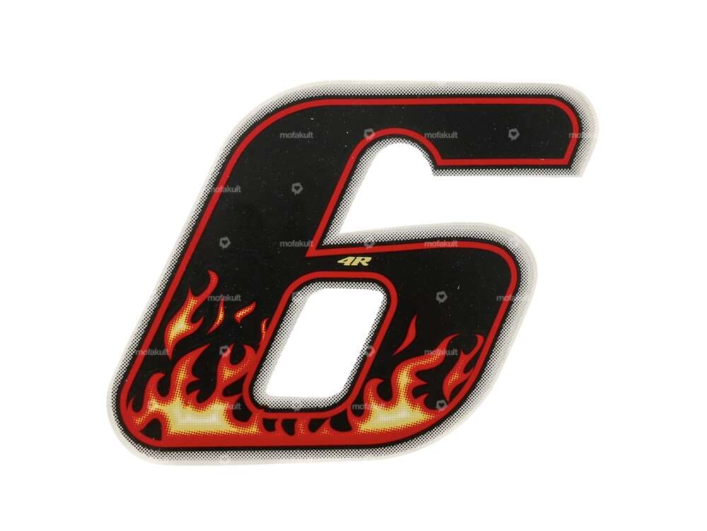 Sticker Number 6 Flame (height 65 mm) Carousel Image 1
