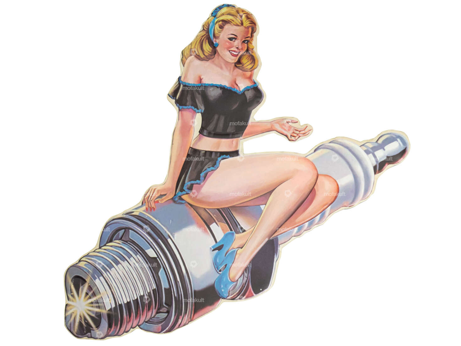 Tin sign "Pin-up girl & spark plug" 46 x 34 cm Carousel Image 1