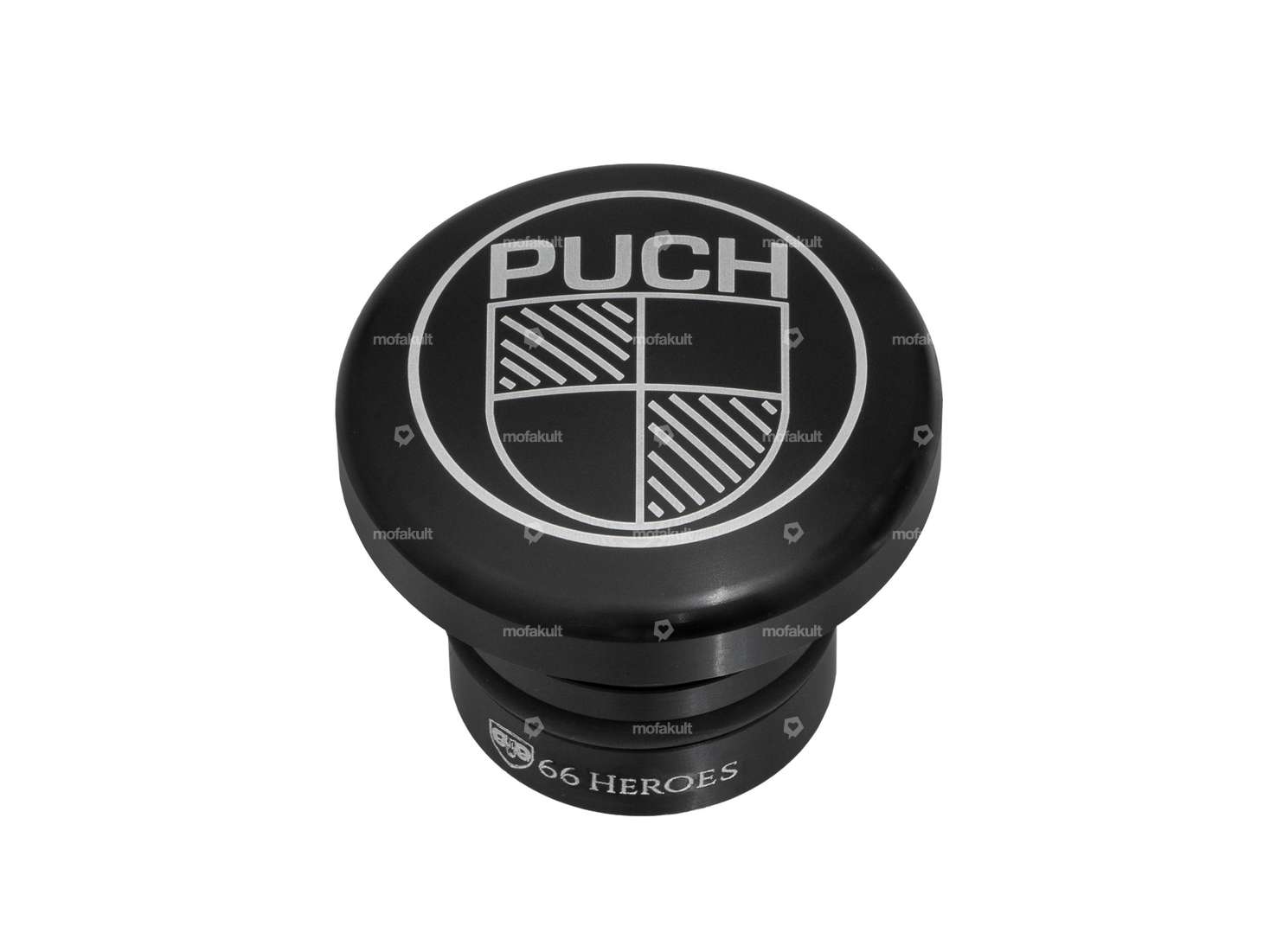 66HEROES Tank cap "Puch" round black | Puch Maxi Carousel Image 1