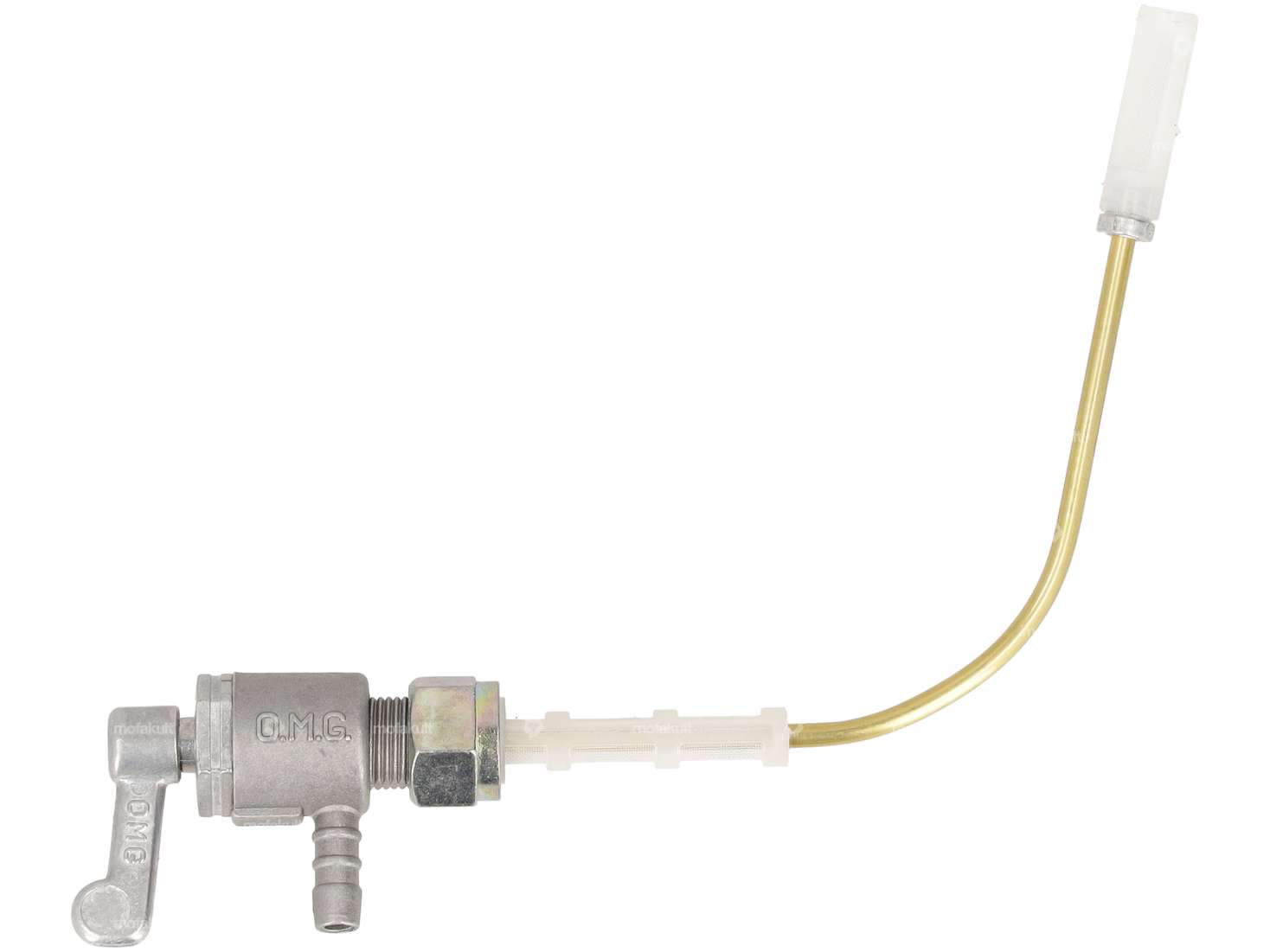 OMG fuel tap horizontal M12x1 (with union nut) bottom outgoing, metal lever | Piaggio Ciao Carousel Image 1