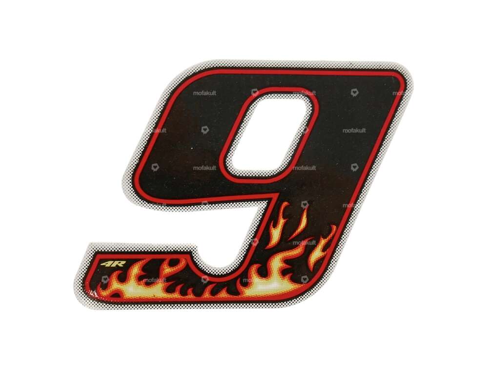 Sticker Number 9 Flame (height 65 mm) Carousel Image 1