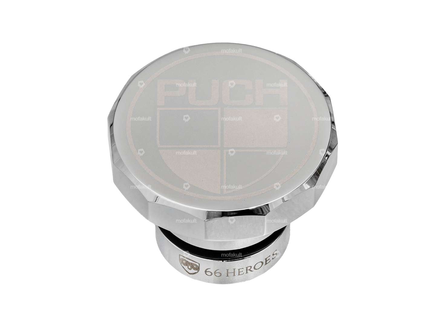 66HEROES Tank cap square "Puch" chrome | Puch Carousel Image 1