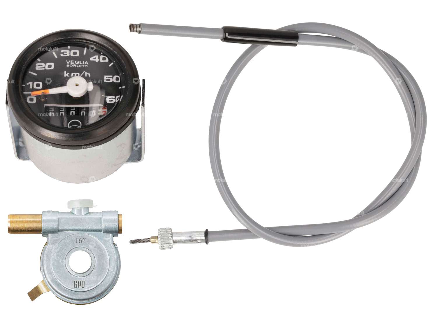 GPO speedometer set (Veglia replica) 16" / 17" black dial | Piaggio Ciao Carousel Image 1